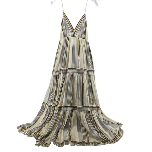 Banana Republic Dresses & Skirts - Banana Republic Strappy Pintuck Maxi Dress Small Gold Metallic Stripe